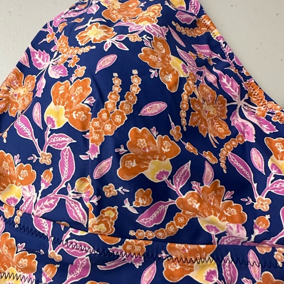 J.Crew Plunge Bikini Top Painted Block Print Plus Size 3X Blue and Navy Floral - Picture 3 of 9